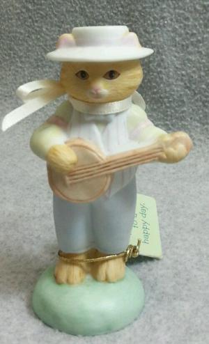 Фарфоровая винтажная статуэтка Кот с банджо 87г. 